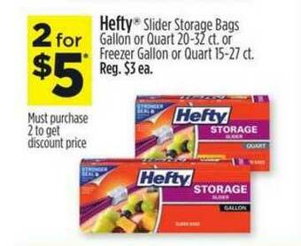 Dollar General Hefty Slider Storage Bags Gallon Or Quart 20-32 Ct. Or Freezer Gallon Or Quart 15-27 Ct. offer