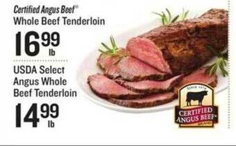 Lowes Foods Certified angus beef whole beef tenderloin, usda select angus whole beef tenderloin offer