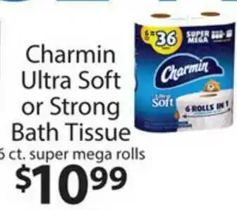 Family Fare Charmin Ultra Soft Or Strong Bath Tissue 5 Ct. Super Mega Rolls offer