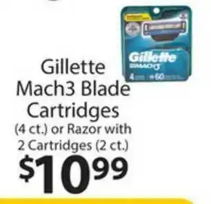 Family Fare Gillette Mach3 Blade Cartridges (4 Ct.) Or Razor With 2 Cartridges (2 Ct. ) offer