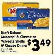 Food Giant Kraft deluxe macaroni & cheese or velveeta shells & cheese dinner offer