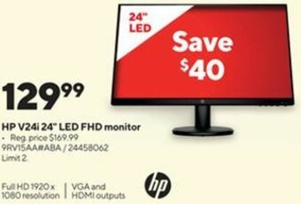 Staples HP V24i 24" LED FHD Monitor 9RV15AA#ABA offer