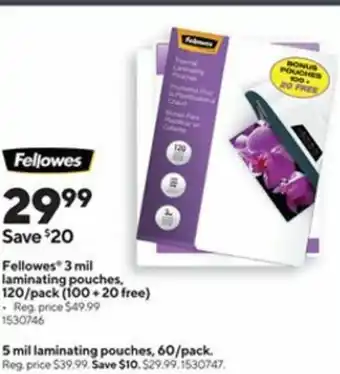 Fellowes 3 Mil Laminating Pouches