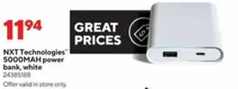 Staples NXT Technologies 5000MAH Power Bank, White 24385188 offer