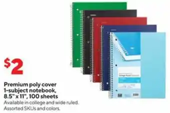 Premium Poly Cover 1-Subject Notebook, 8.5"x11"