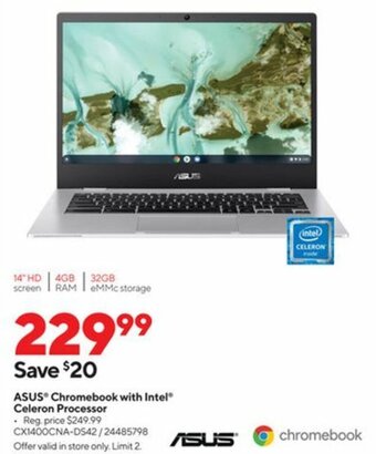 Staples ASUS Chrome With Intel Celeron Procesor CX1400CNA offer