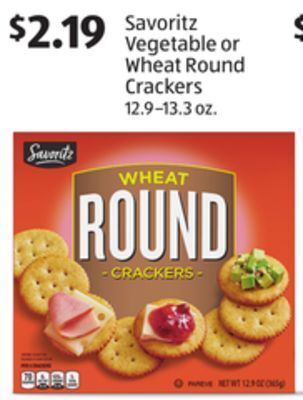 Aldi Savoritz vegetable or wheat round crackers offer