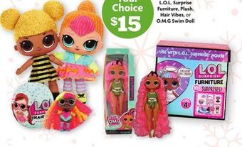 Family Dollar L. o. l. surprise furniture, plush, hair vibes, or o. m. g swim doll offer