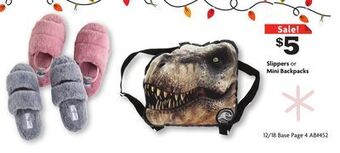 Family Dollar Slippers or mini backpacks offer