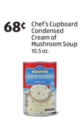 Aldi Chef's cupboard condensed cream of mushroom soup offer
