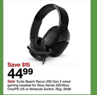 Target Turtle beach recon 200 gen 2 wired gaming headset for xbox series x|s/xbox one/ps 4/5 or nintendo switch offer