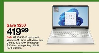 Target Hp 15.6" fhd laptop with windows 11 home in s mode, intel core i5, 8gb ram and 256gb ssd flash storage offer