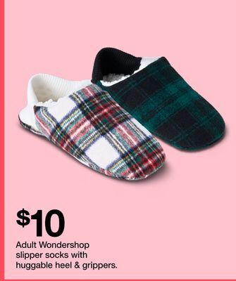 Target Adult wondershop slipper socks with huggable heel & grippers offer