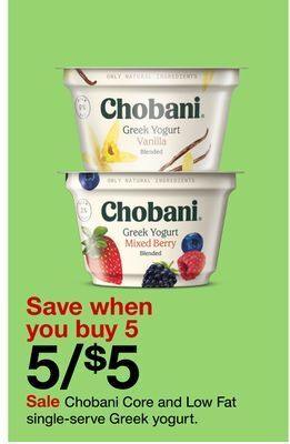 Target Chobani core and low fat single-serve greek yogurt offer