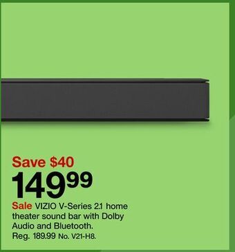 Target Vizio v-series 2.1 home theater sound bar with dolby audio and bluetooth. offer