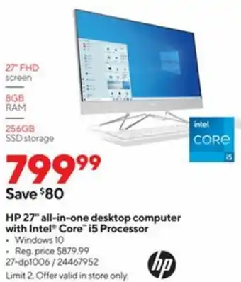 Staples HP 27 All-In-One Desktop Computer With Intel Core i5 Processor 27-DP1006 offer