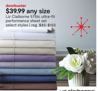 JC Penney Liz claiborne 575tc ultra-fit performance sheet set offer