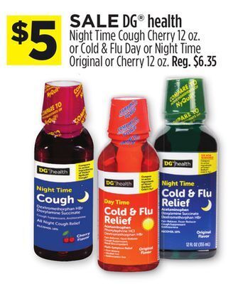 Dollar General Dg® health night time cough cherry or cold & flu day or night time original or cherry offer