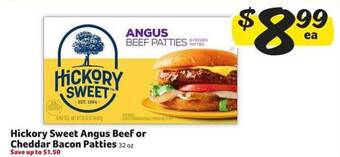 Harveys Supermarkets Hickory sweet angus beef or cheddar bacon patties offer