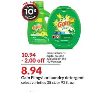 Hy-Vee Gain flings! or laundry detergent offer