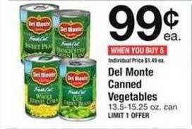 Safeway Del monte canned vegetables offer