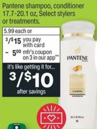 CVS Pantene Shampoo,Conditioner 17.7-20.1 oz offer