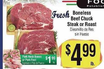 Boneless beef chuck steak or roast