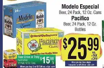 Big Saver Foods Modelo especial, pacifico, topo chico or truly offer
