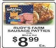 Foodland Rudy's farm sausage patties offer