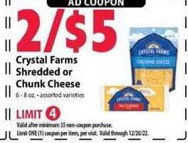 Festival Foods Crystal farms shredded or chunk cheese offer