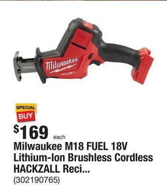 The Home Depot Milwaukee m18 fuel 18v lithium-ion brushless cordless hackzall reciprocating saw (tool-only) offer