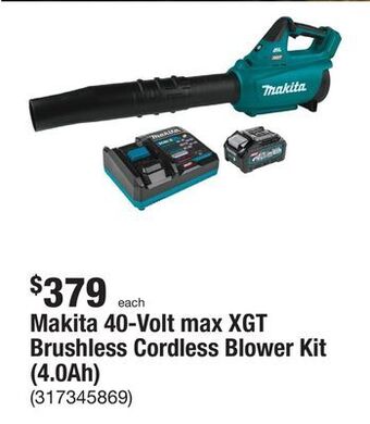 The Home Depot Makita 40-volt max xgt brushless cordless blower kit (4.0ah) offer
