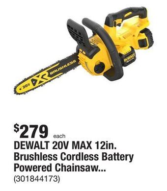 The Home Depot Dewalt 20v max 12in. brushless cordless battery powered chainsaw kit with (1) 5ah battery & charger offer