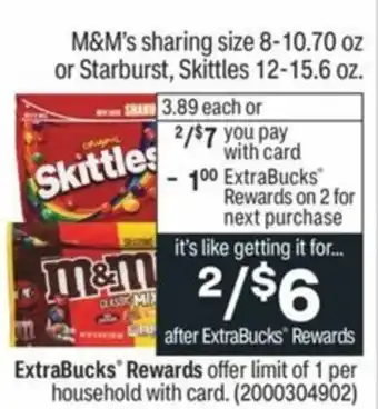 CVS M&M'S Sharing Size 8.10.70 oz or Starburts,Skittles 12-15.6 oz offer