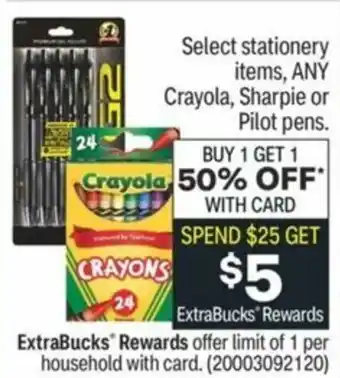 CVS Stationery Items Crayola, Sharpie or Pilot Pens offer