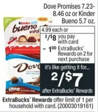 CVS Dove Promises 7.23-8.46 oz or Kinder Bueno 5.7 oz offer