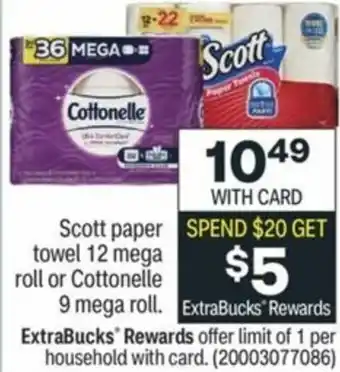 CVS Scott Paper Towel 12 Mega Roll, Cottonelle 9 Roll offer