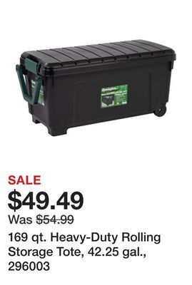 Tractor Supply Company 169 qt. heavy-duty rolling storage tote, 42.25 gal., 296003 offer
