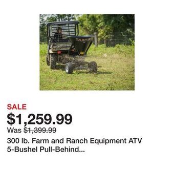 Tractor Supply Company 300 lb. farm and ranch equipment atv 5-bushel pull-behind spreader/trail feeder offer