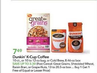 Publix Dunkin' k-cup coffee offer