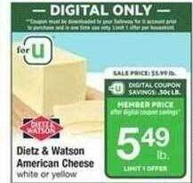 Safeway Dietz & watson american cheese offer