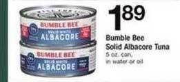 Safeway Bumble bee solid albacore tuna offer