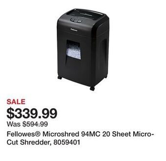 Office Depot Fellowes® microshred 94mc 20 sheet micro-cut shredder, 8059401 offer
