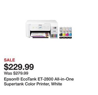 Office Depot Epson® ecotank et-2800 all-in-one supertank color printer, white offer