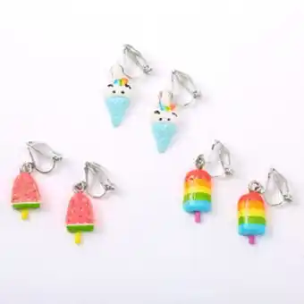 Claire's Silver glitter popsicle ice cream clip on earrings (3 pack) offer