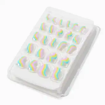 Claire's Rainbow squiggle coffin press on vegan faux nail set - 24 pack offer