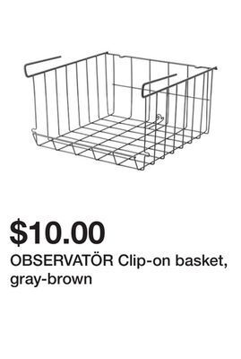 Ikea Observatör clip-on basket, gray-brown offer