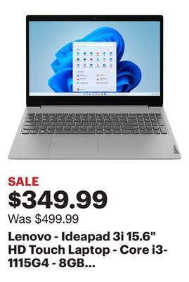 Best Buy Lenovo - ideapad 3i 15.6" hd touch laptop - core i3-1115g4 - 8gb memory - 256gb ssd - platinum grey offer