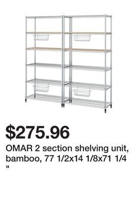 Ikea Omar 2 section shelving unit, bamboo, 77 1/2x14 1/8x71 1/4 " offer