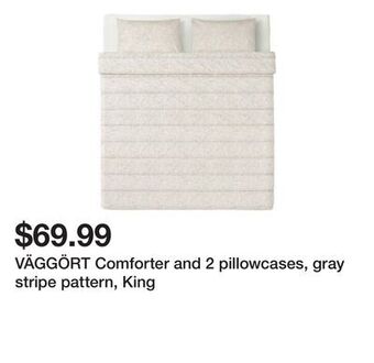 Ikea Väggört comforter and 2 pillowcases, gray stripe pattern, king offer